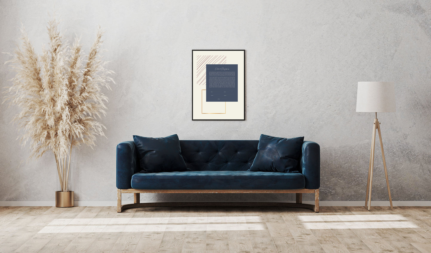 Modern Gold & Blue Geometric Rectangle Ketubah