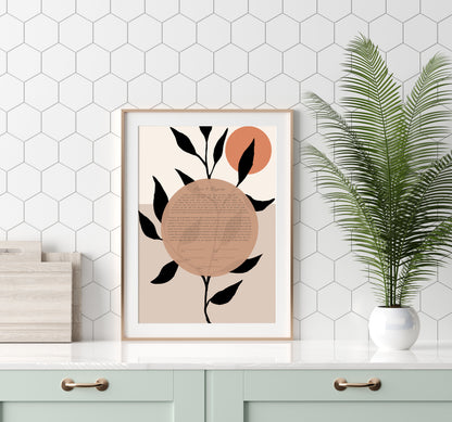 Modern Leaf & Sun Beige Ketubah