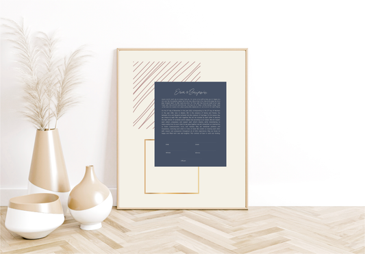 Modern Gold & Blue Geometric Rectangle Ketubah