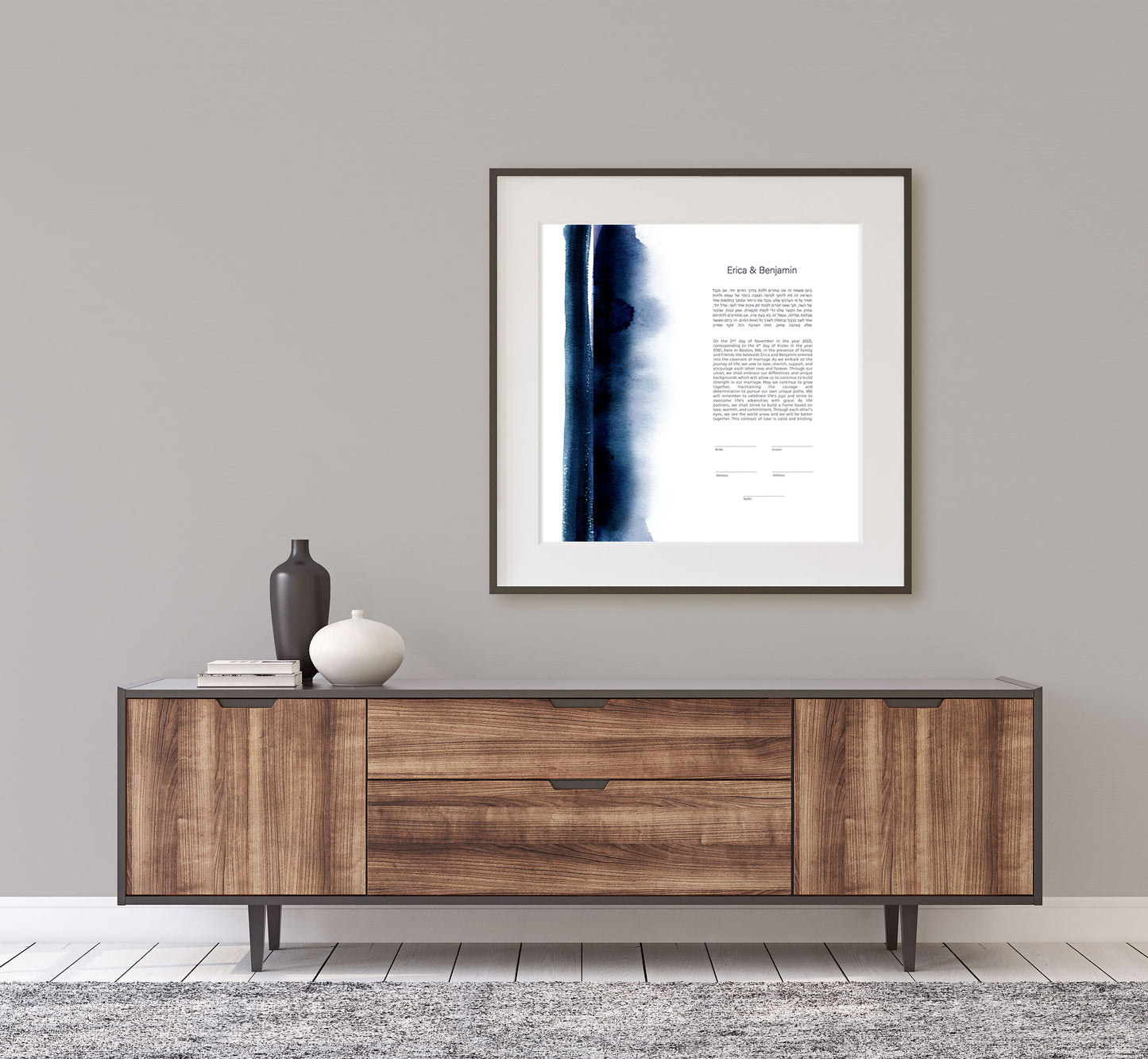 Navy Blue Watercolor Ketubah (Square)