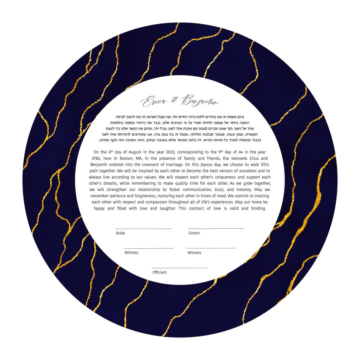 Navy Blue and Gold Ketubah