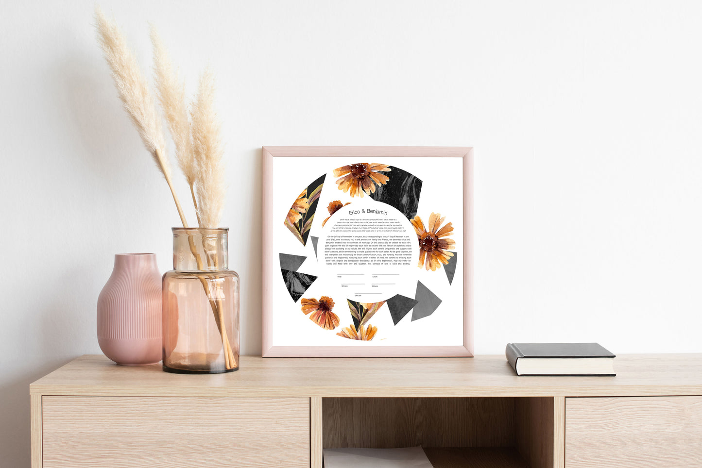 Orange and Black Floral Modern Ketubah