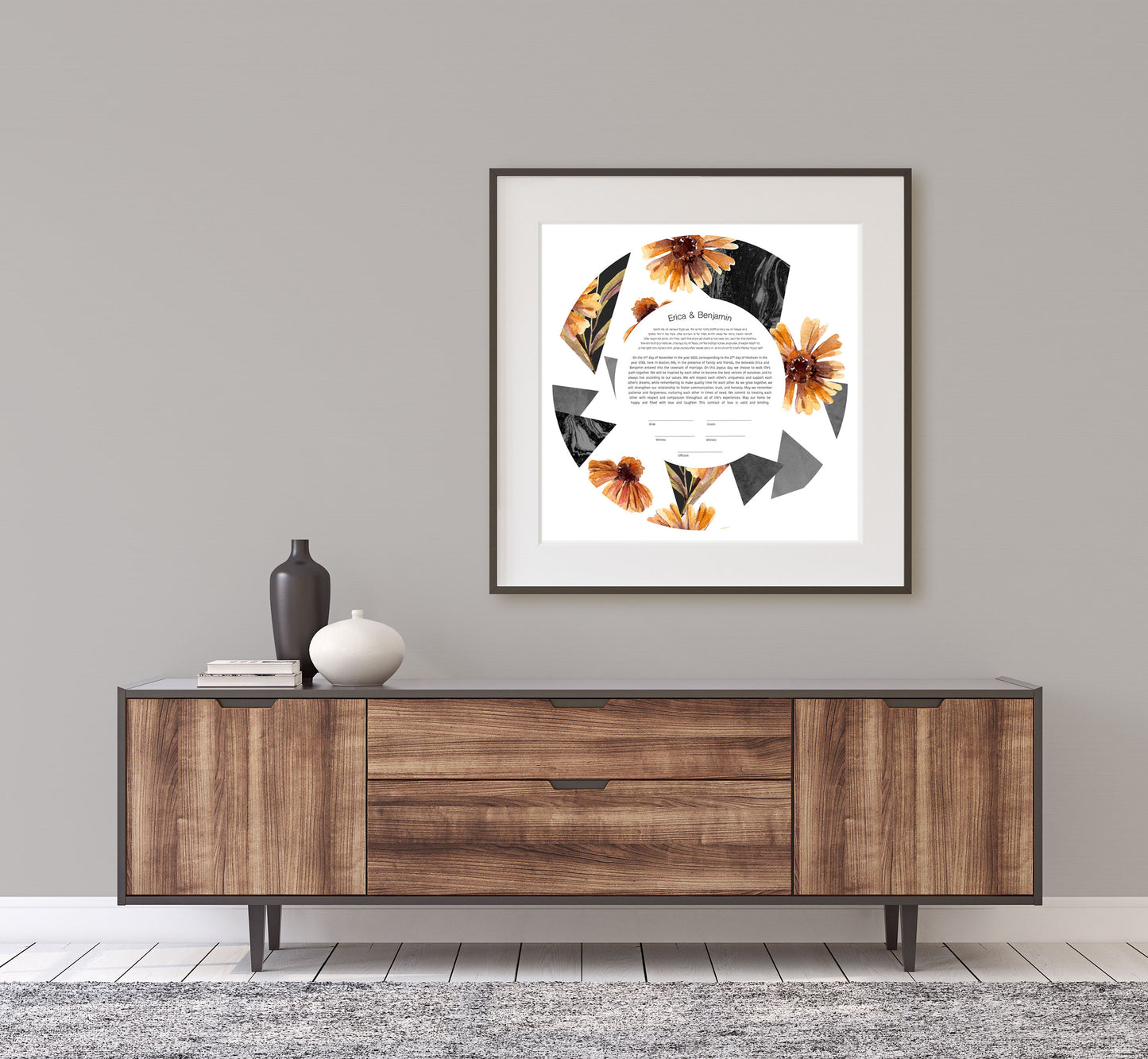 Orange and Black Floral Modern Ketubah