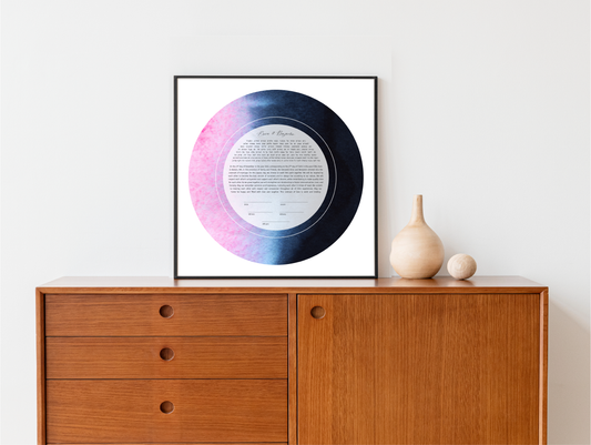 Pink and Navy Blue Watercolor Ketubah