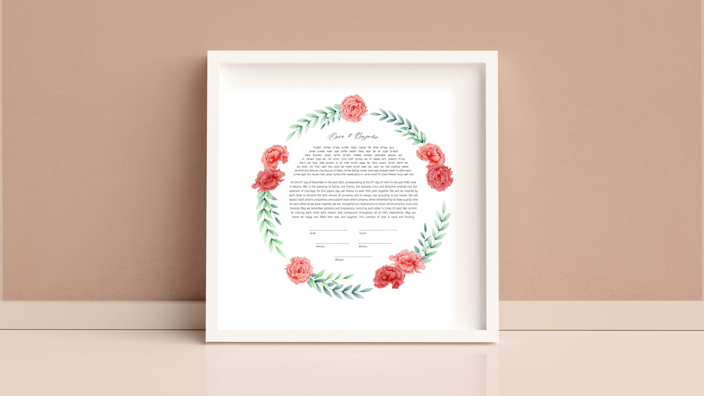 Pink Carnation Floral Ketubah