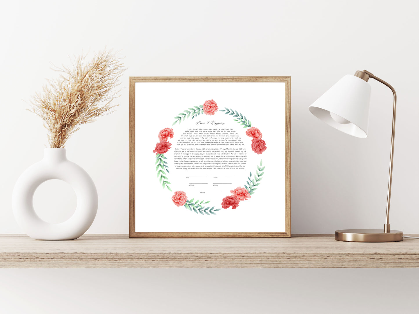 Pink Carnation Floral Ketubah