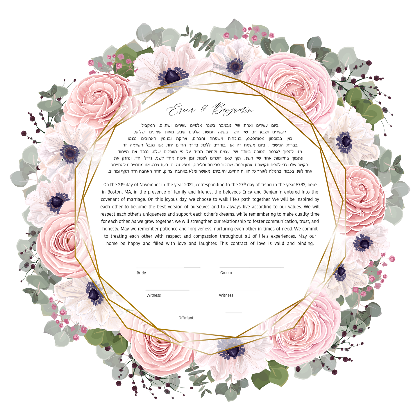 Pink Floral & Eucalyptus Ketubah