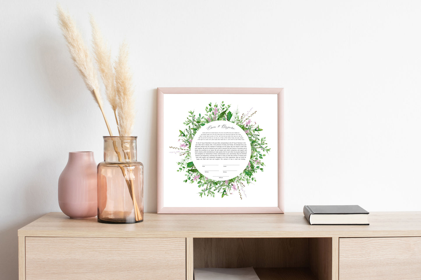 Pink Floral Leaf Ketubah