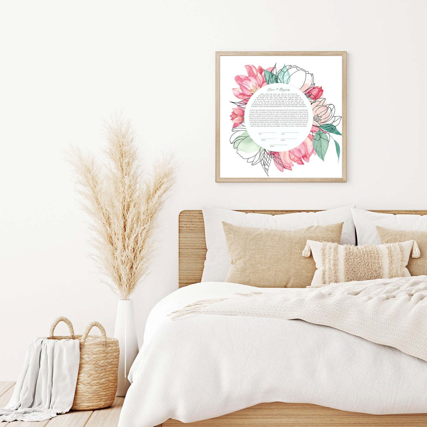 Pink Floral Line Drawing Ketubah