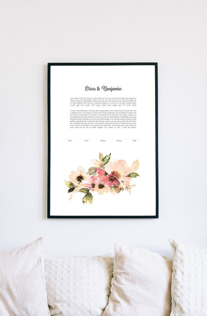 Pink Floral Watercolor Ketubah