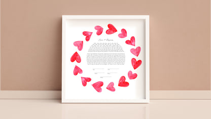 Pink Hearts Watercolor Ketubah