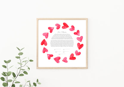 Pink Hearts Watercolor Ketubah
