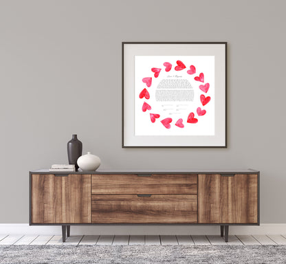 Pink Hearts Watercolor Ketubah