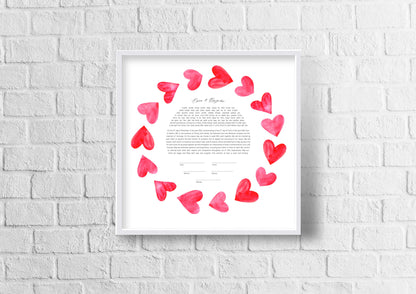 Pink Hearts Watercolor Ketubah