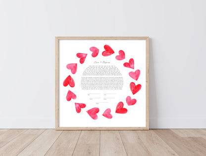 Pink Hearts Watercolor Ketubah
