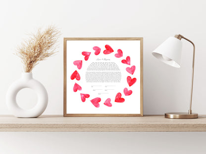 Pink Hearts Watercolor Ketubah