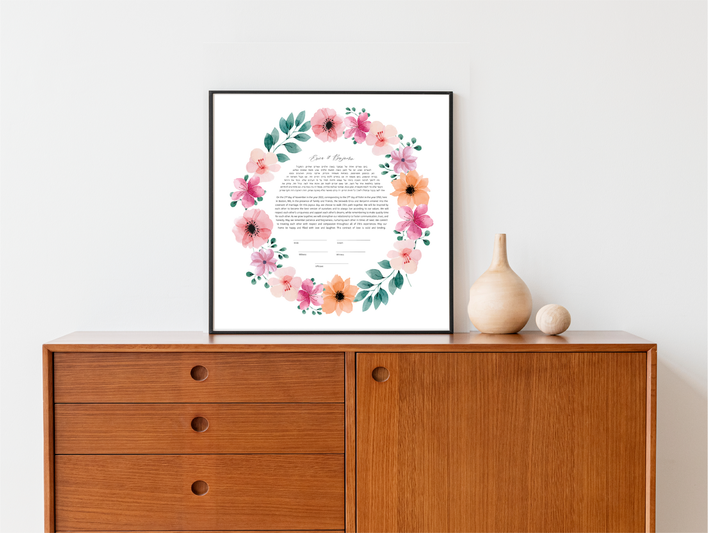 Pink and Orange Floral Ketubah