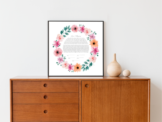 Pink and Orange Floral Ketubah