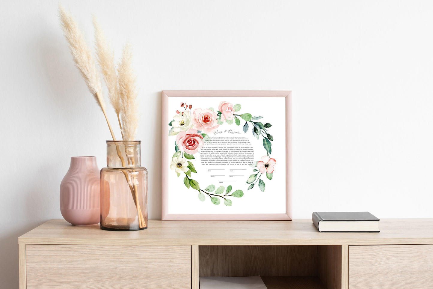 Pink Rose Floral Ketubah