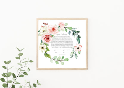 Pink Rose Floral Ketubah