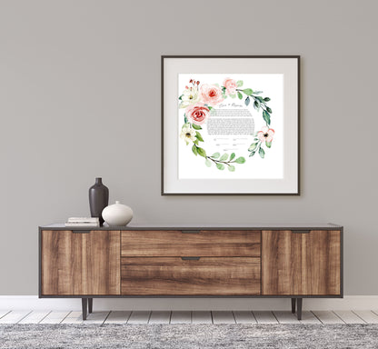 Pink Rose Floral Ketubah