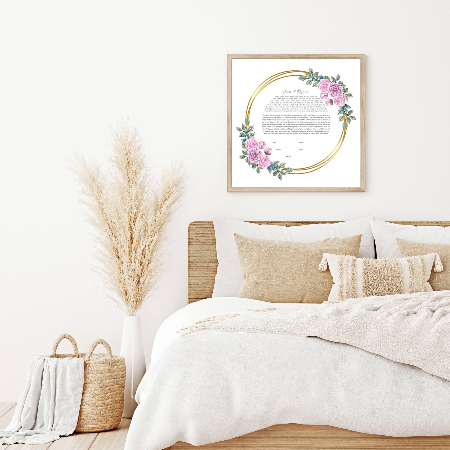 Pink Rose and Gold Ring Ketubah