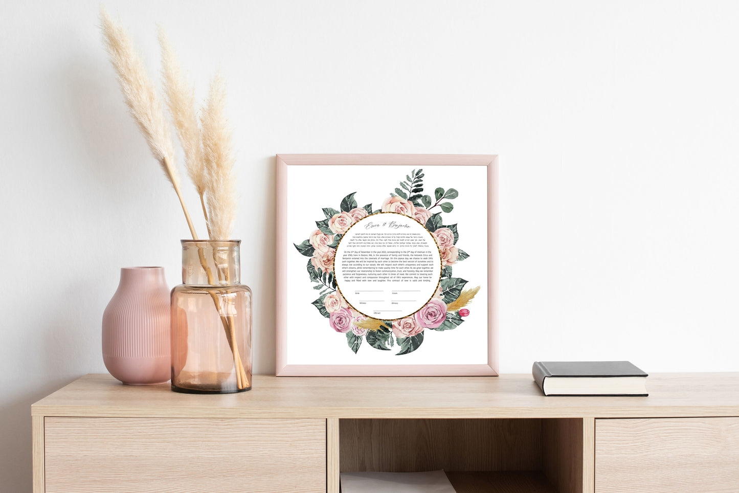 Pink Rose and Leaf Ketubah