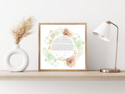 Pink and Green Watercolor Ketubah