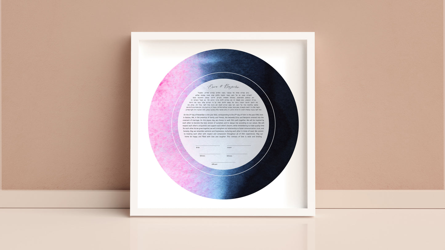 Pink and Navy Blue Watercolor Ketubah