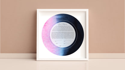 Pink and Navy Blue Watercolor Ketubah