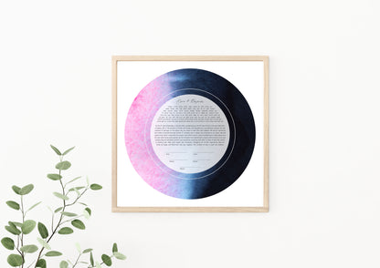 Pink and Navy Blue Watercolor Ketubah
