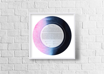 Pink and Navy Blue Watercolor Ketubah