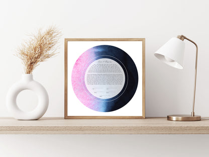 Pink and Navy Blue Watercolor Ketubah