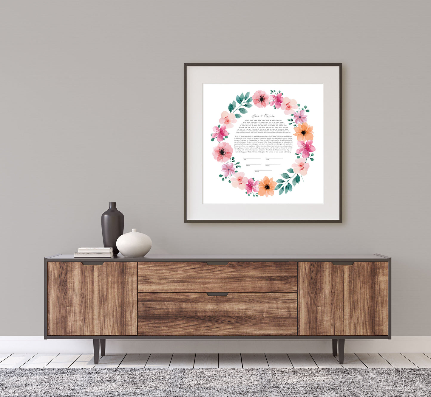 Pink and Orange Floral Ketubah