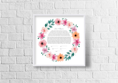 Pink and Orange Floral Ketubah