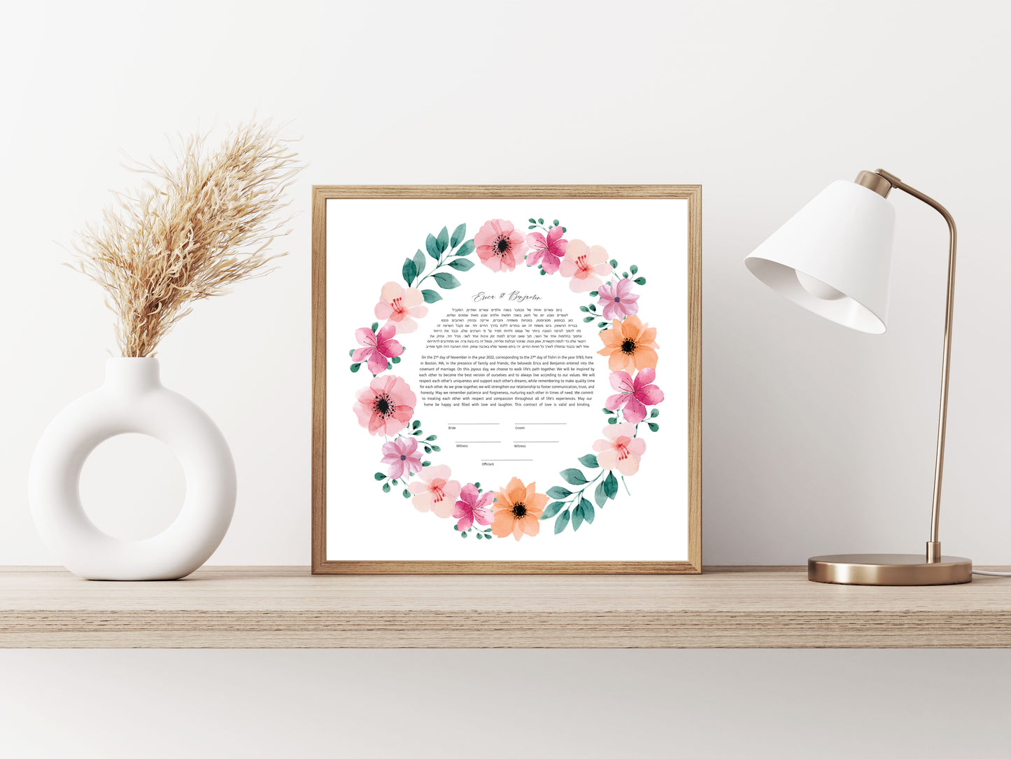 Pink and Orange Floral Ketubah