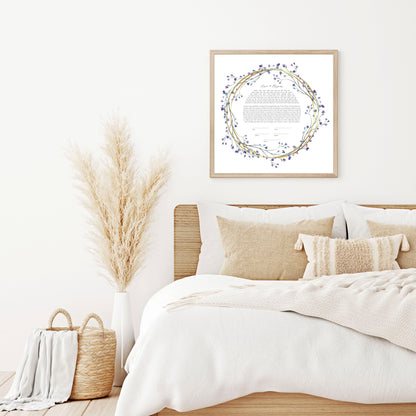 Purple Floral & Gold Ring Ketubah
