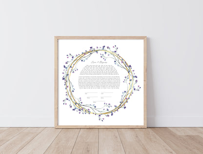 Purple Floral & Gold Ring Ketubah