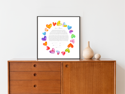 Rainbow Hearts Watercolor Ketubah