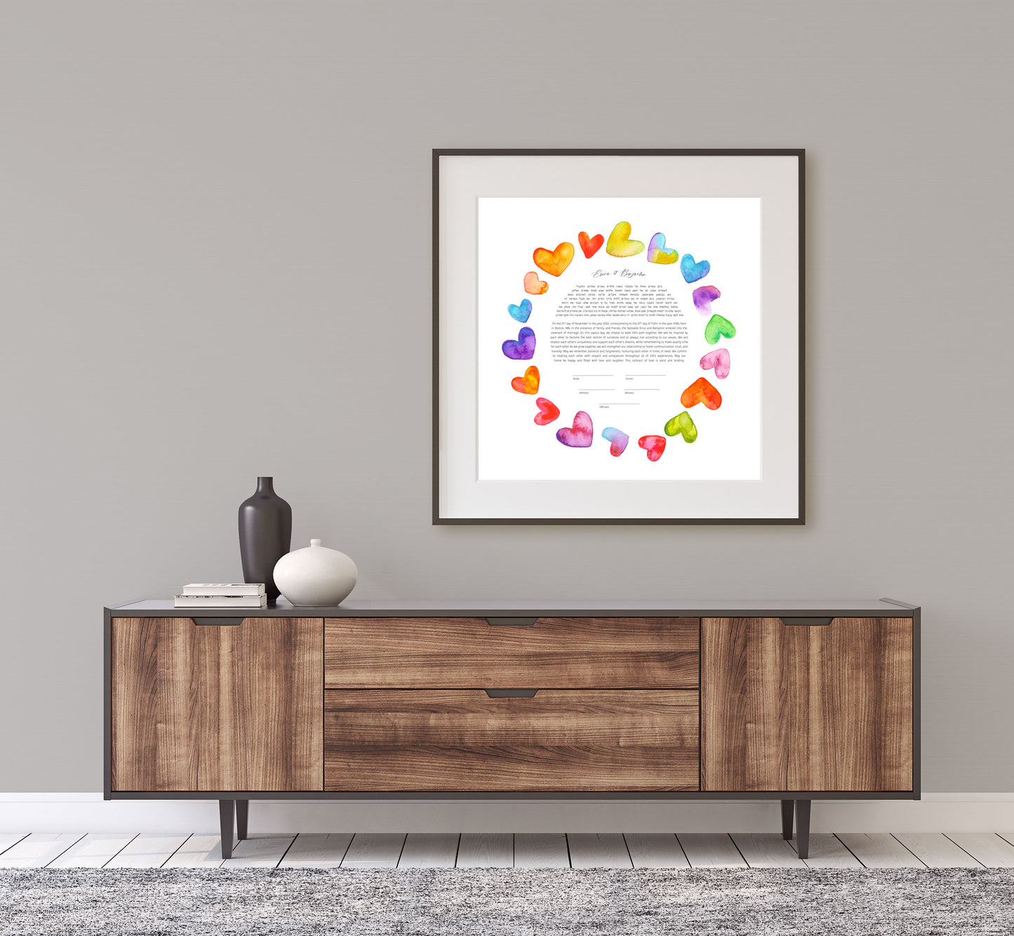 Rainbow Hearts Watercolor Ketubah