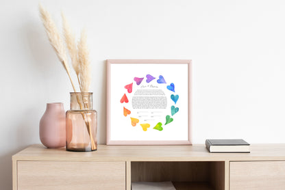 Rainbow Watercolor Hearts Ketubah