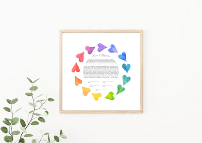 Rainbow Watercolor Hearts Ketubah