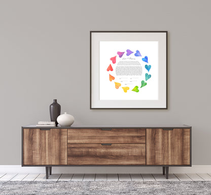 Rainbow Watercolor Hearts Ketubah