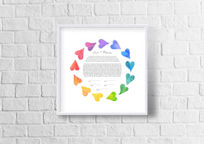 Rainbow Watercolor Hearts Ketubah
