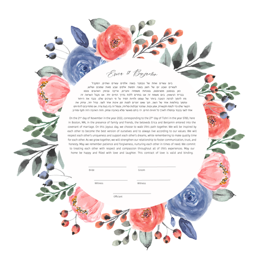 Red and Blue Floral Watercolor Ketubah