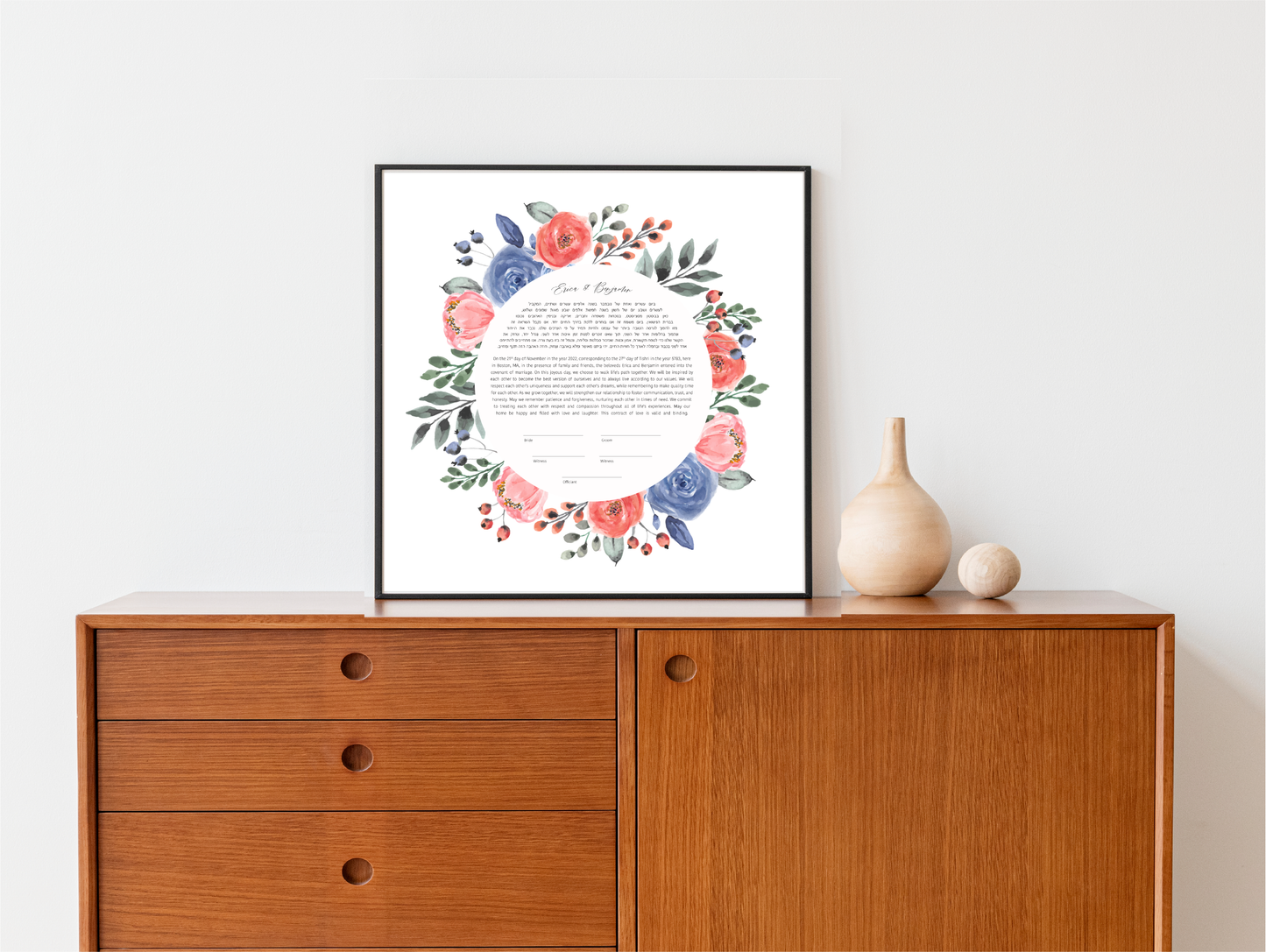 Red and Blue Floral Watercolor Ketubah