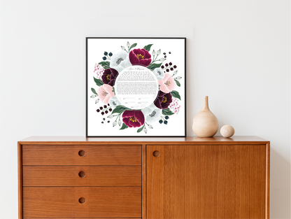 Red and White Floral Ketubah