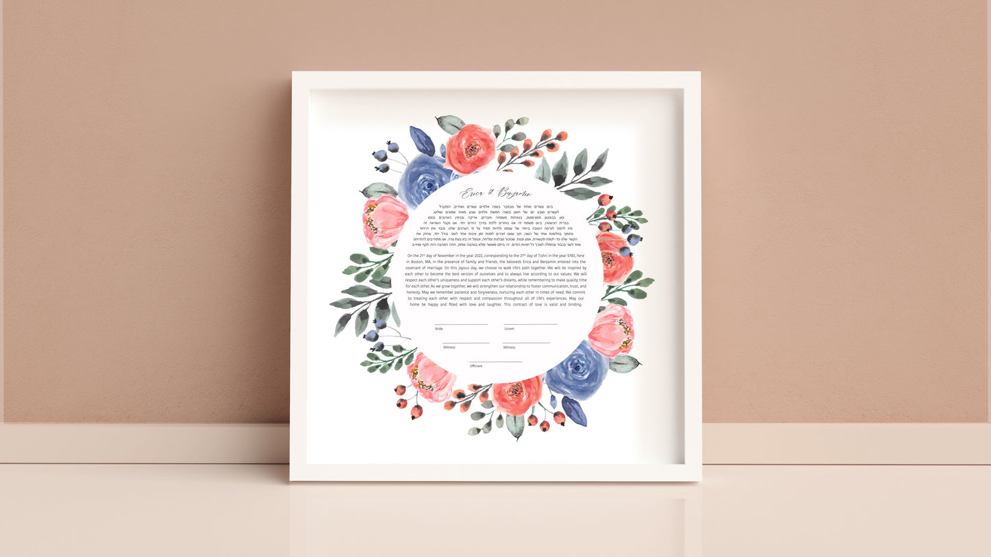 Red and Blue Floral Watercolor Ketubah