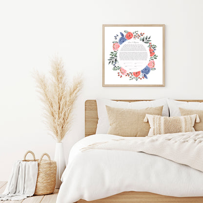 Red and Blue Floral Watercolor Ketubah