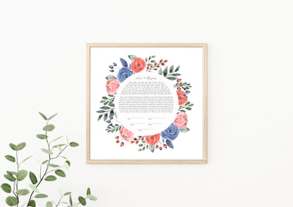 Red and Blue Floral Watercolor Ketubah